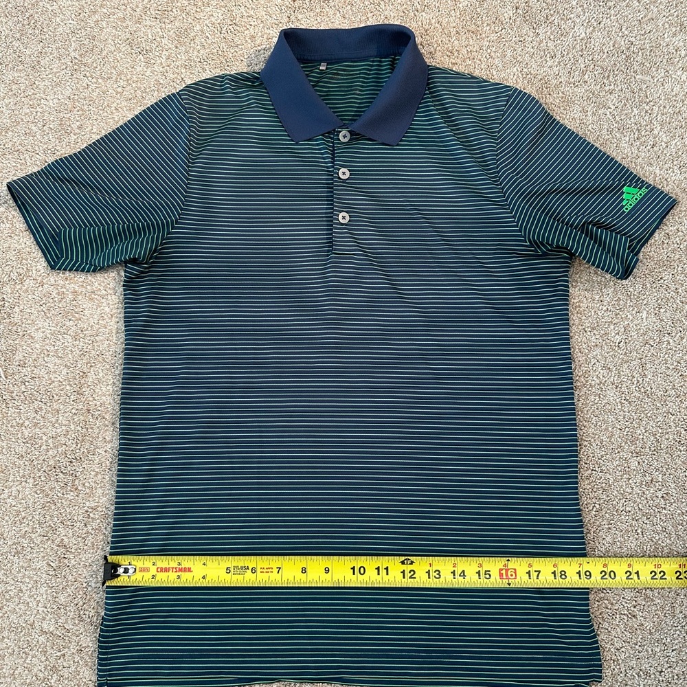 adidas Navy and Green Striped Golf Polo Shirt